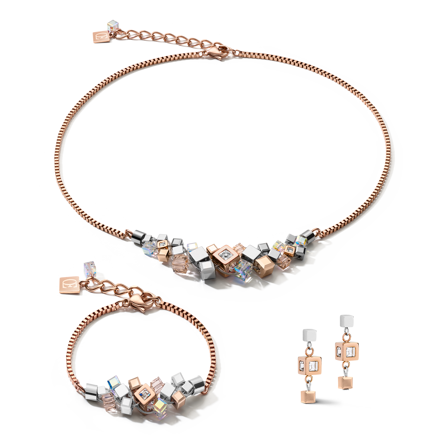 coeur-de-lion-geocube-cluster-ohrringe-ros-gold-mit-swarovski-kristallen image 3