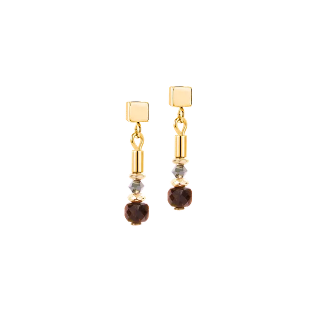 coeur-de-lion-ohrstecker-cube-balance-golden-hazel-geocube-edelstahl-gold-2-cm image 1