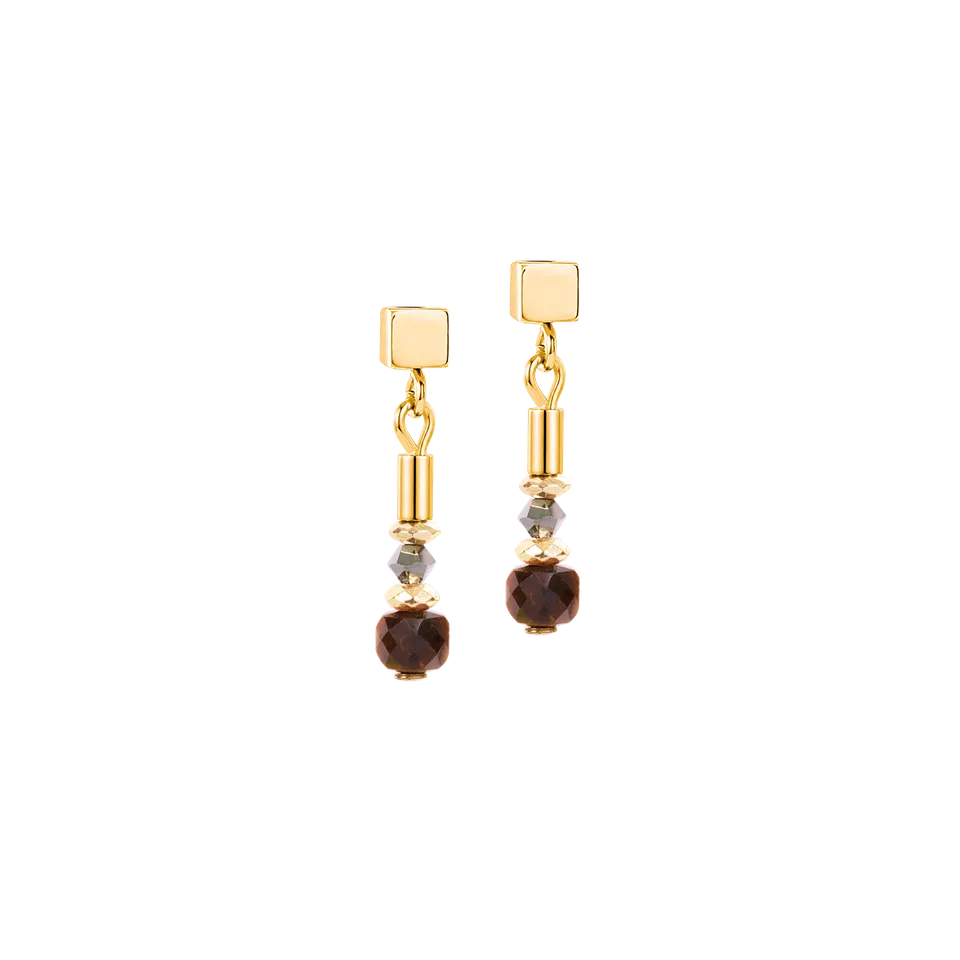 coeur-de-lion-ohrstecker-cube-balance-golden-hazel-geocube-edelstahl-gold-2-cm image 1
