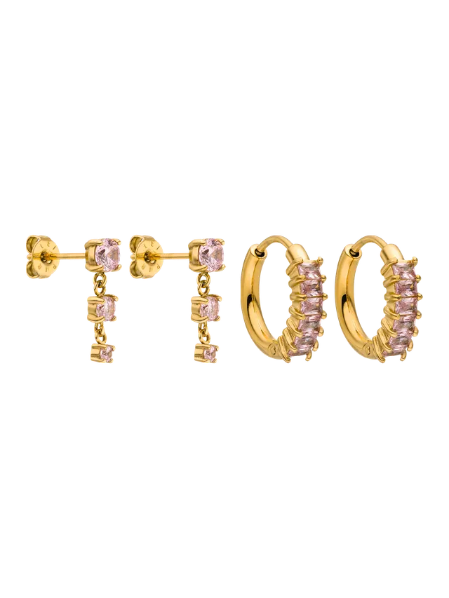 purelei-blush-glow-ohrring-set-pink-zirkonia-creolen-stecker-edelstahl image 1