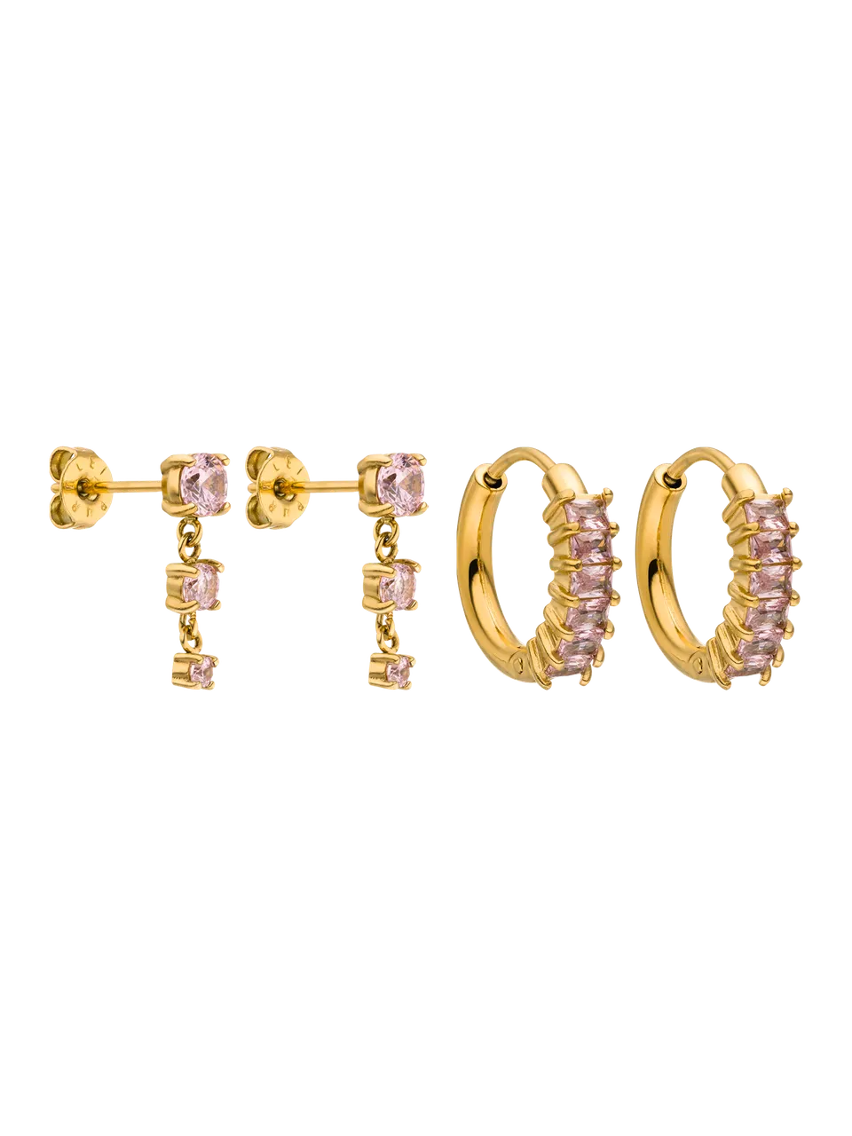 purelei-blush-glow-ohrring-set-pink-zirkonia-creolen-stecker-edelstahl image 1