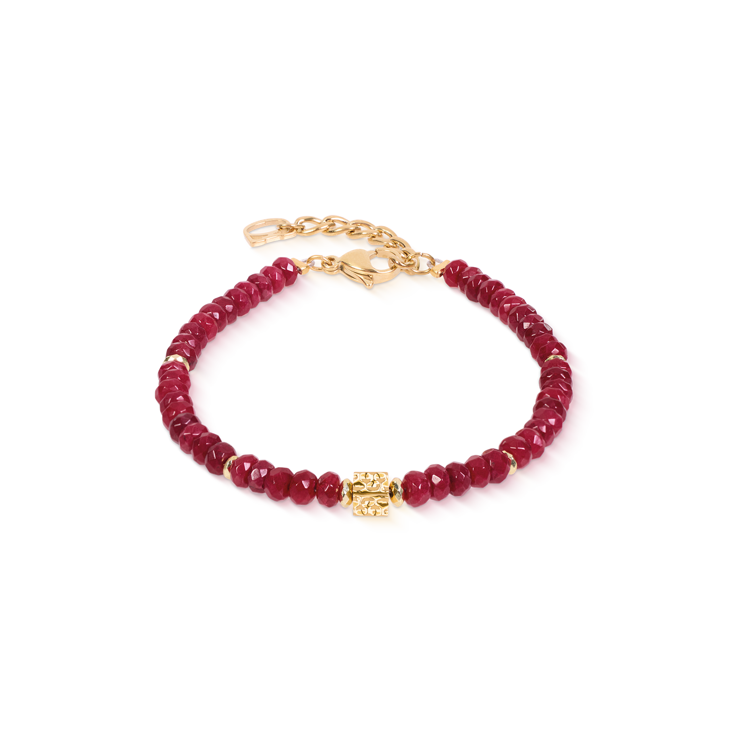 coeur-de-lion-armband-hammered-cube-ruby-gold-jade-rubinrot-edelstahl-gold image 1