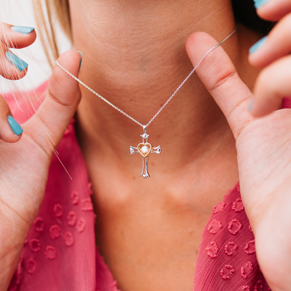 julie-julsen-dancing-stone-kreuz-kette-bicolor-silber-gold-mit-zirkonia image 2