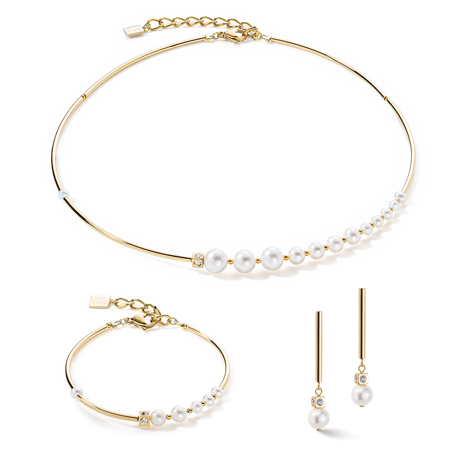coeur-de-lion-asymmetrie-armband-s-wasserperlen-edelstahl-wei-gold image 3