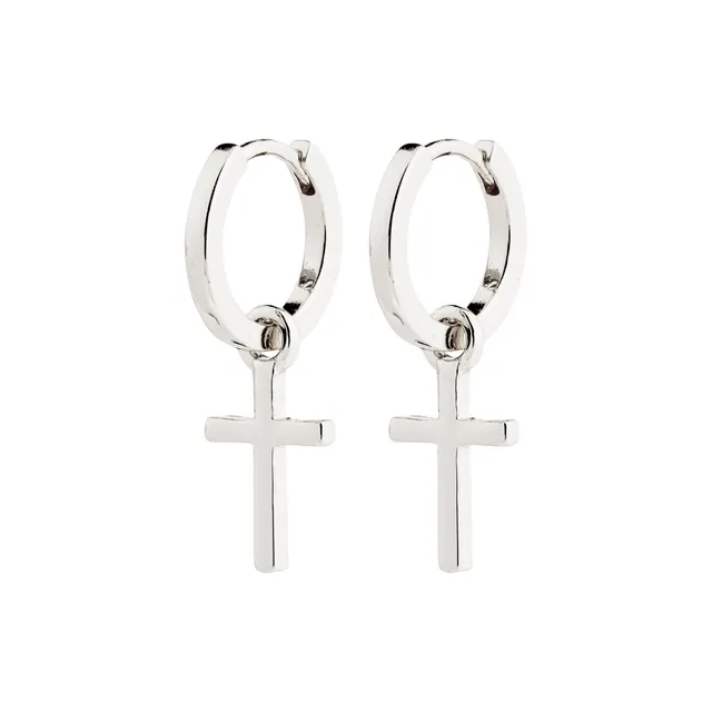 pilgrim-flynn-creolen-versilbert-mit-kreuz-anh-nger image 1