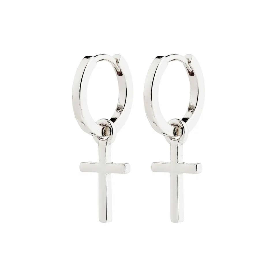pilgrim-flynn-creolen-versilbert-mit-kreuz-anh-nger image 1