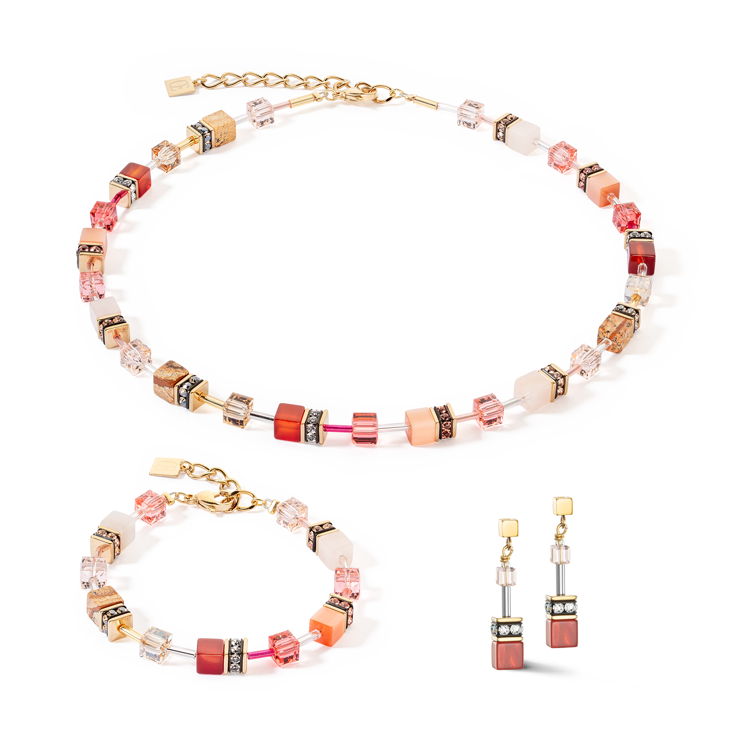 coeur-de-lion-geocube-iconic-precious-ohrringe-rot-beige image 3