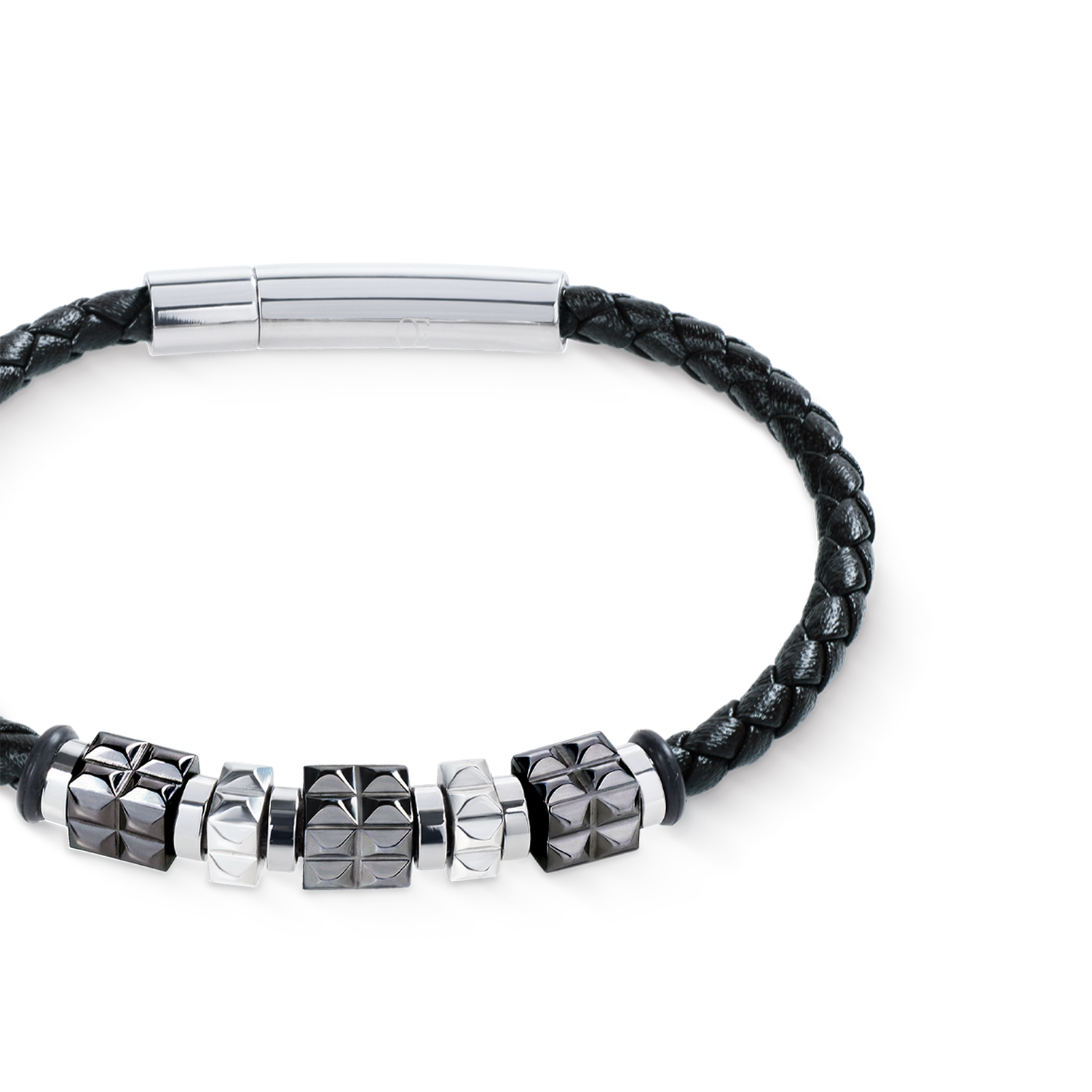coeur-de-lion-armband-leder-schwarz-edelstahl-gun-metal-spikes-cubes-herren image 2