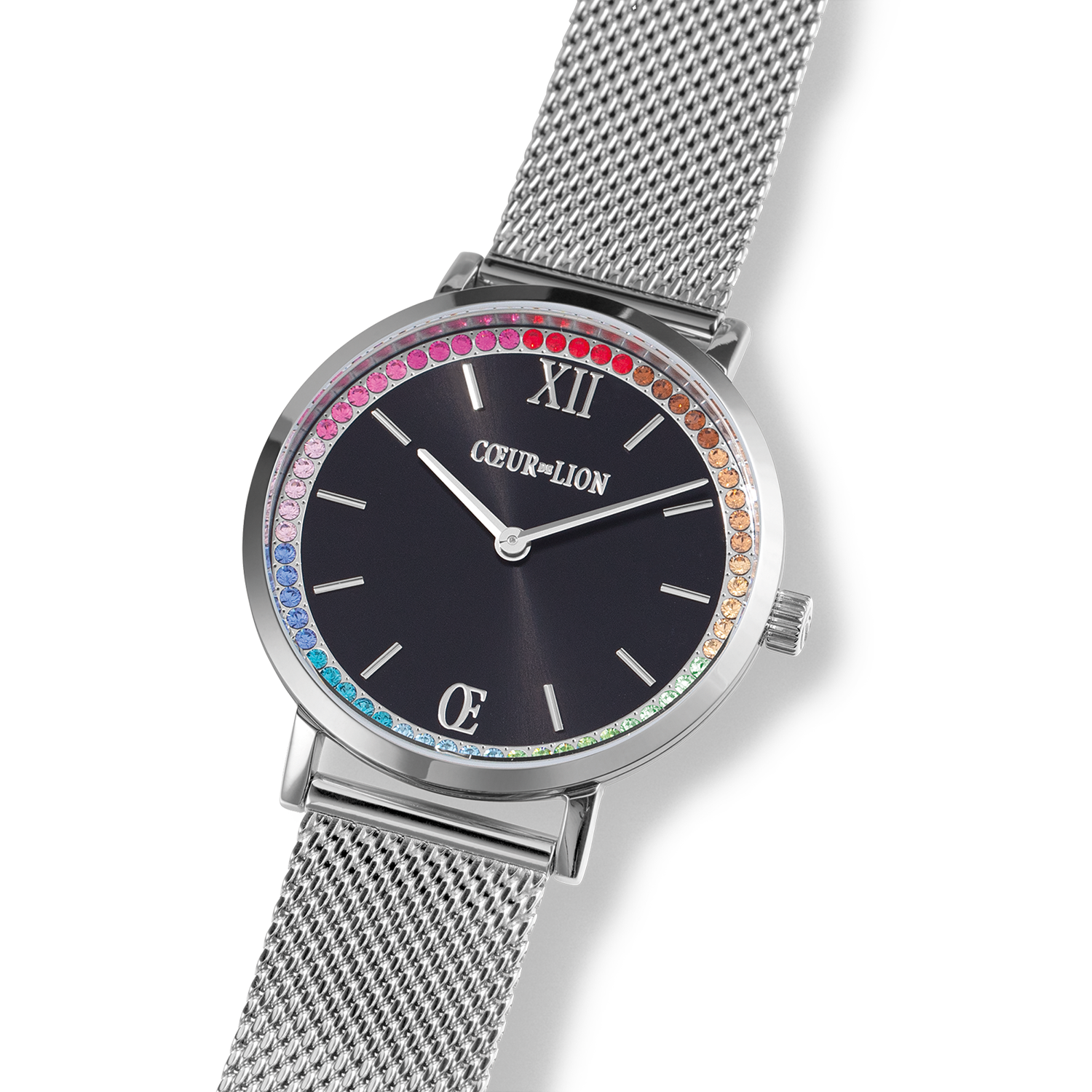 coeur-de-lion-uhr-rund-sparkling-rainbow-sunray-black-milanaise-silber image 2