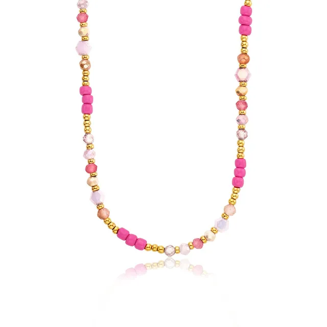 julie-julsen-kids-halskette-edelstahl-vergoldet-mit-pinken-glasperlen image 1