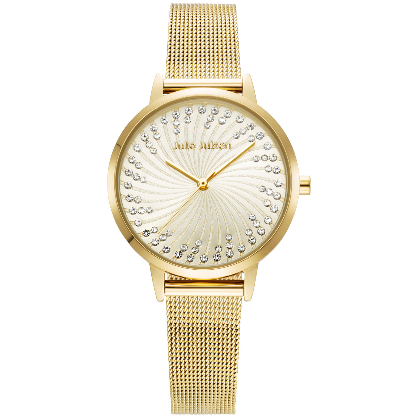 julie-julsen-damenuhr-shiny-ii-vergoldet-champagne-meshband-72-wei-e-zirkonia image 1