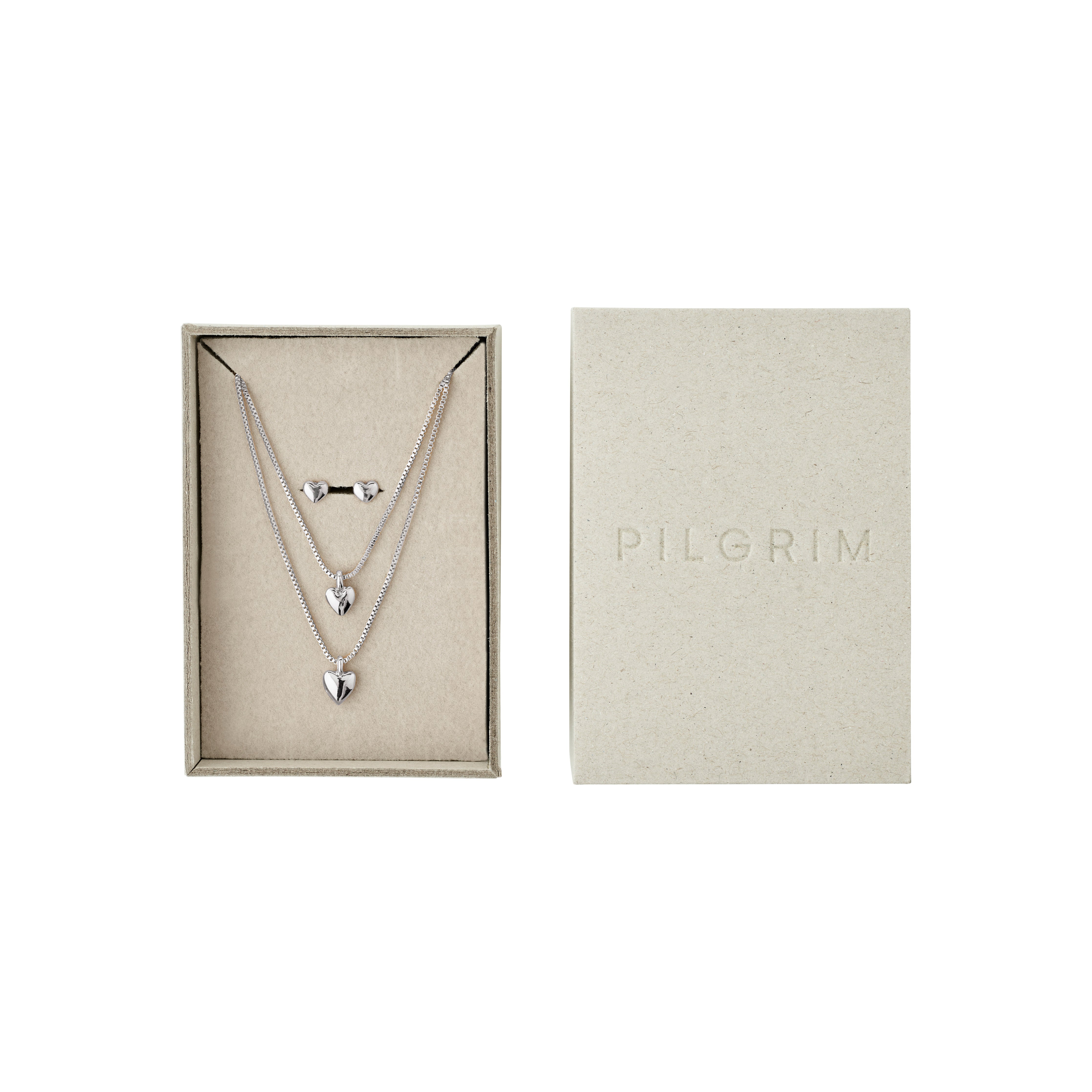 pilgrim-penina-geschenkset-versilbert-herz-halsketten-layering-set-ohrstecker image 1