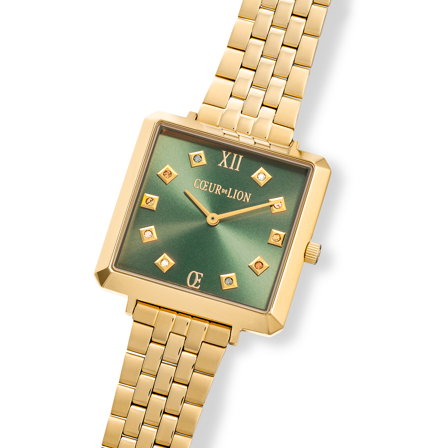coeur-de-lion-iconic-square-glamorous-green-uhr-edelstahl-gold image 2