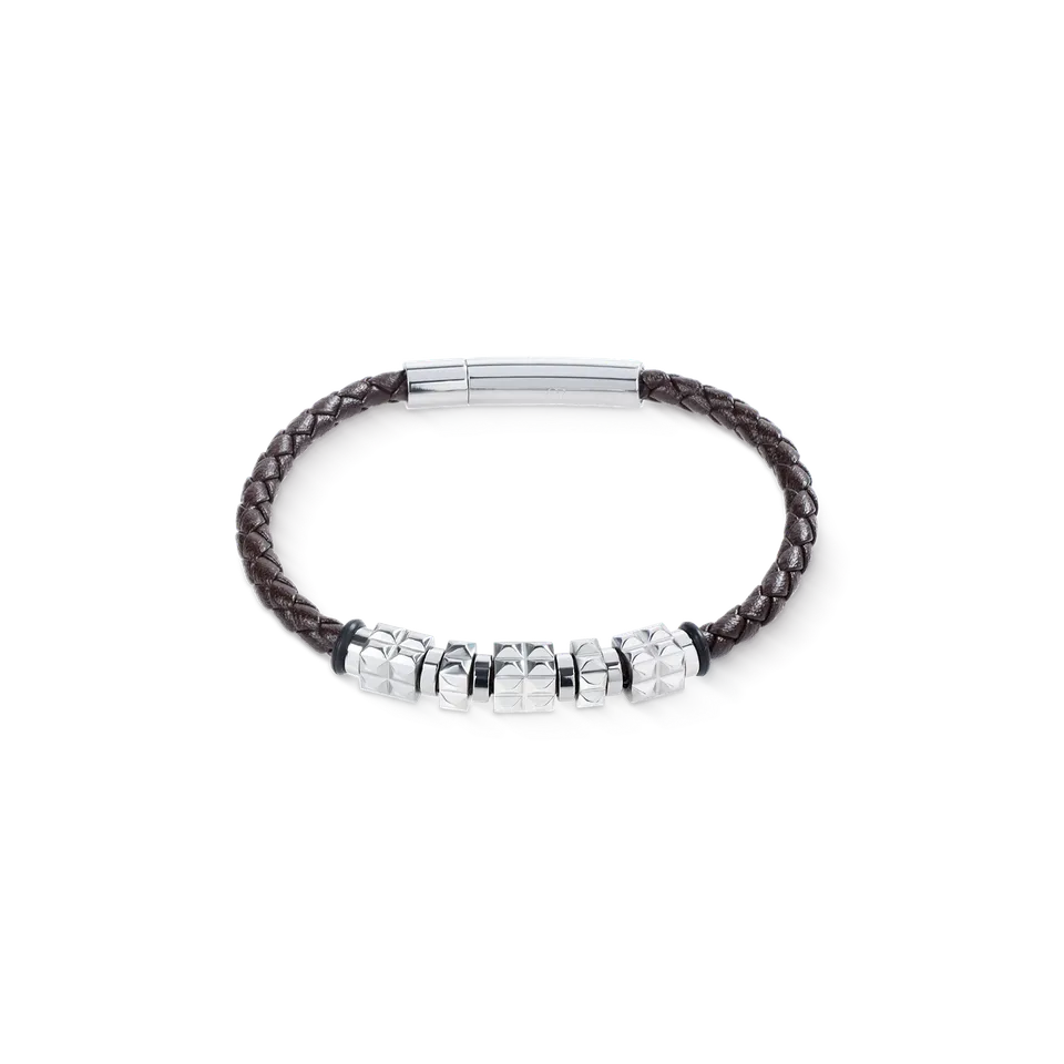 coeur-de-lion-armband-leder-braun-mit-edelstahl-spikes-cubes image 1