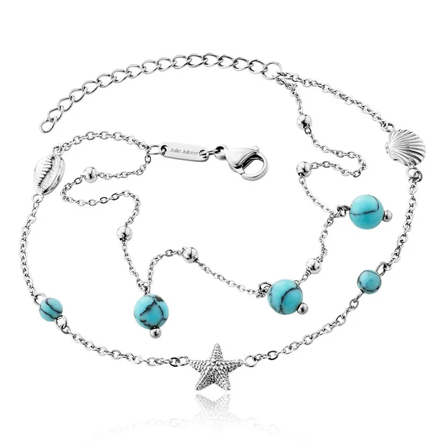 julie-julsen-shell-starfish-turquoise-fu-kette-silber-edelstahl-mit-t-rkisen-per image 1