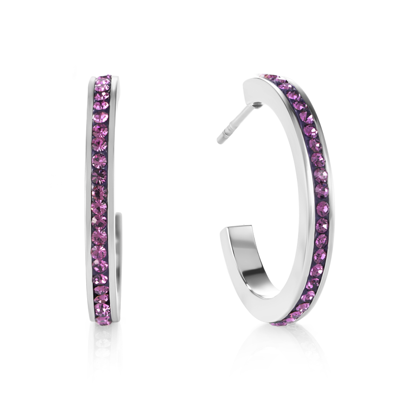 coeur-de-lion-iconic-creolen-20-edelstahl-silber-mit-kristall-pav-amethyst image 2