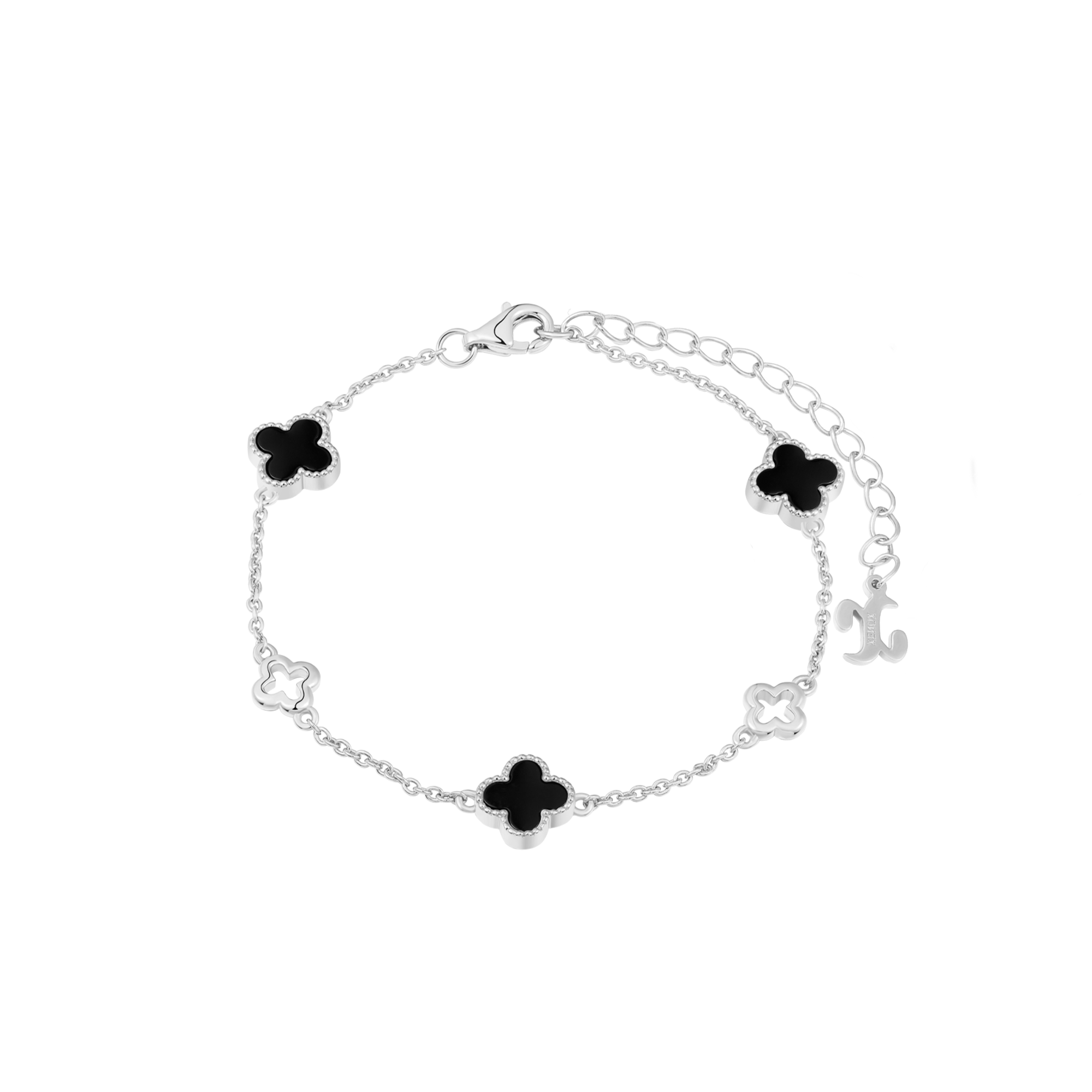 xenox-clover-armband-925-sterlingsilber-rhodiniert-mit-schwarzem-achat image 1