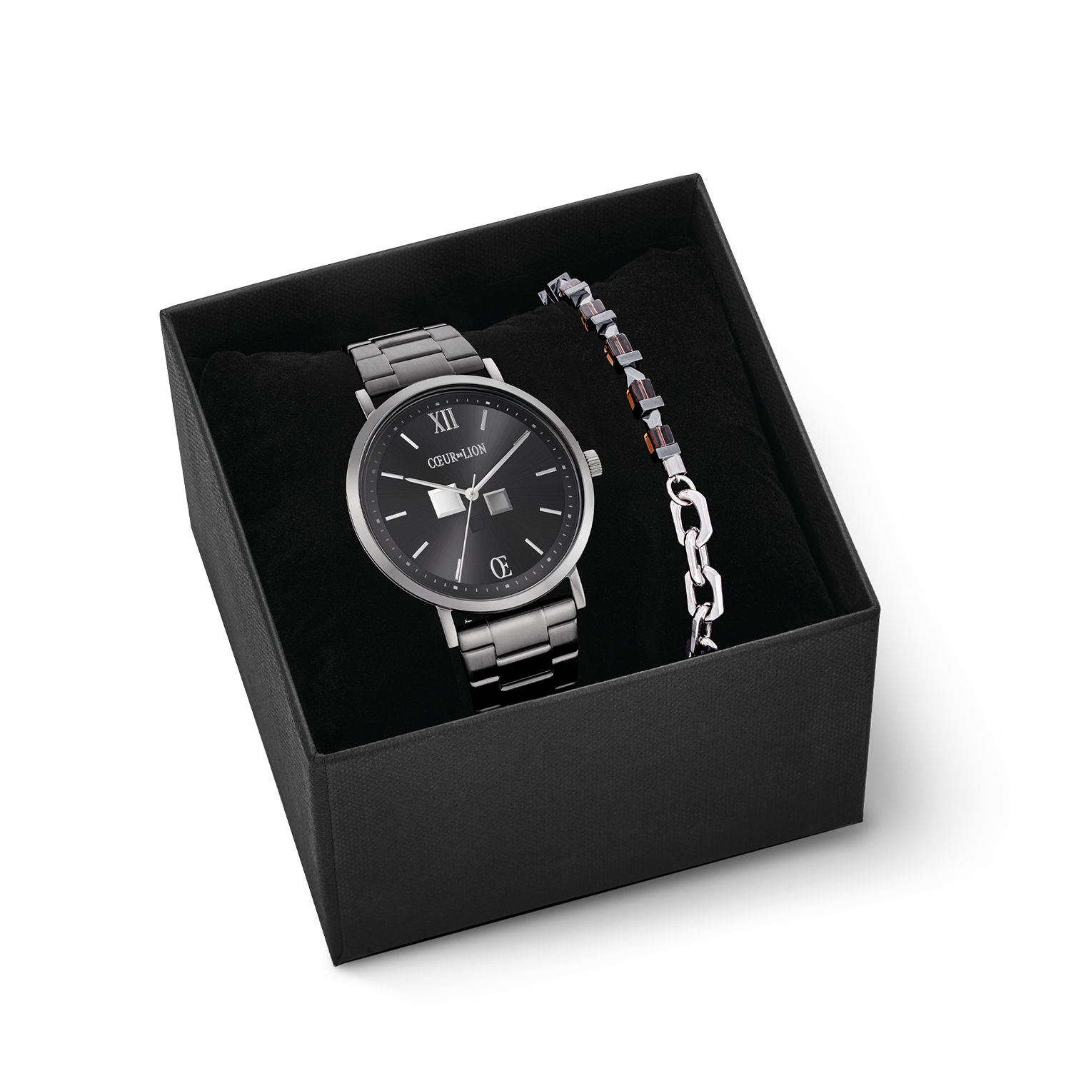 coeur-de-lion-set-uhr-armband-7645-statement-rund-anthrazit-sunray-precious-fusi image 1
