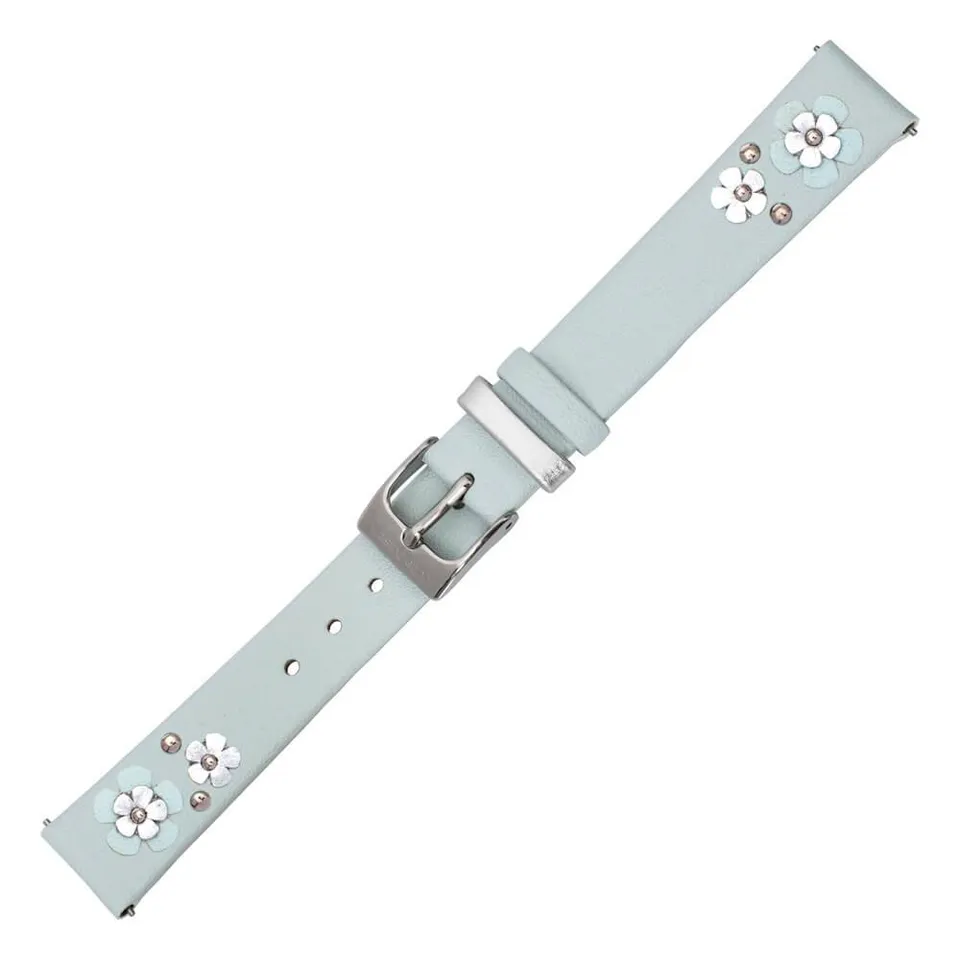 julie-julsen-uhrband-leder-hellblau-mit-blumen-14-mm-silber-pin-system image 1