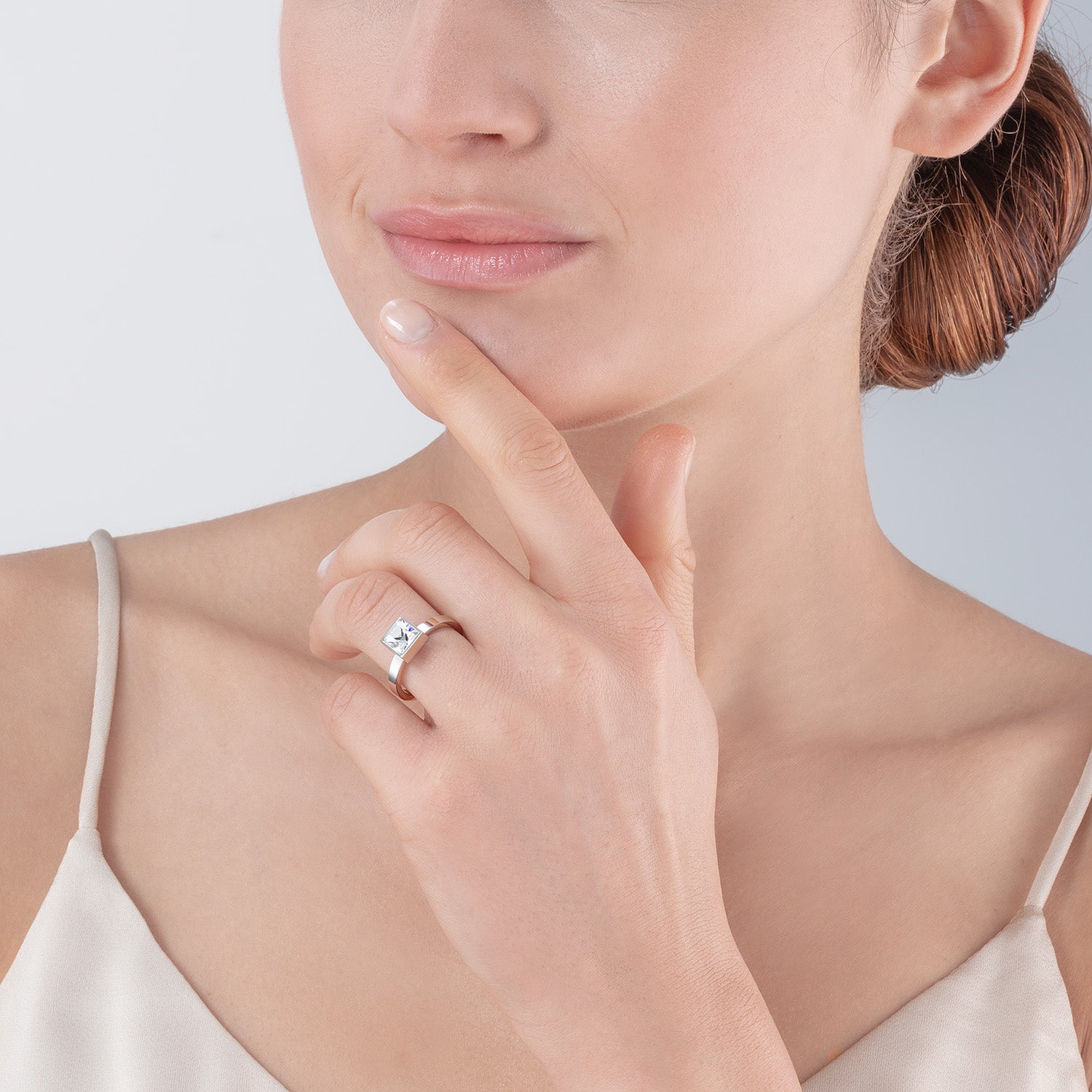 coeur-de-lion-brilliant-square-big-ring-silber-mit-kristall-edelstahlring image 4