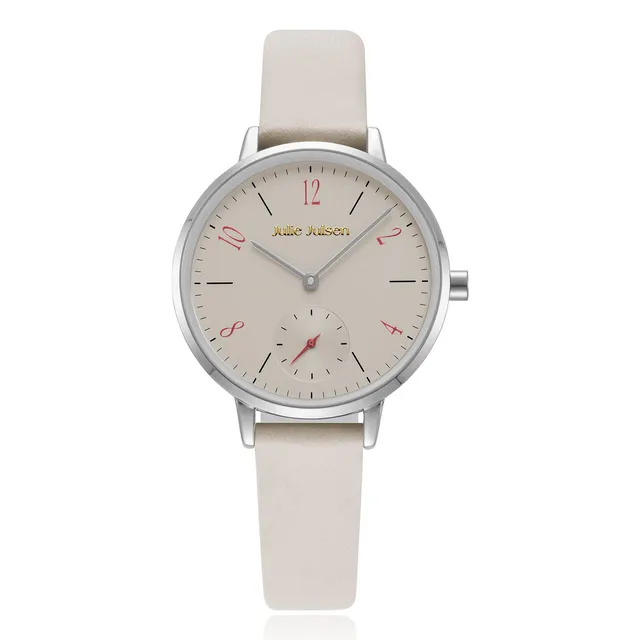 julie-julsen-little-second-damenarmbanduhr-silber-mit-hellgrauem-lederband image 1