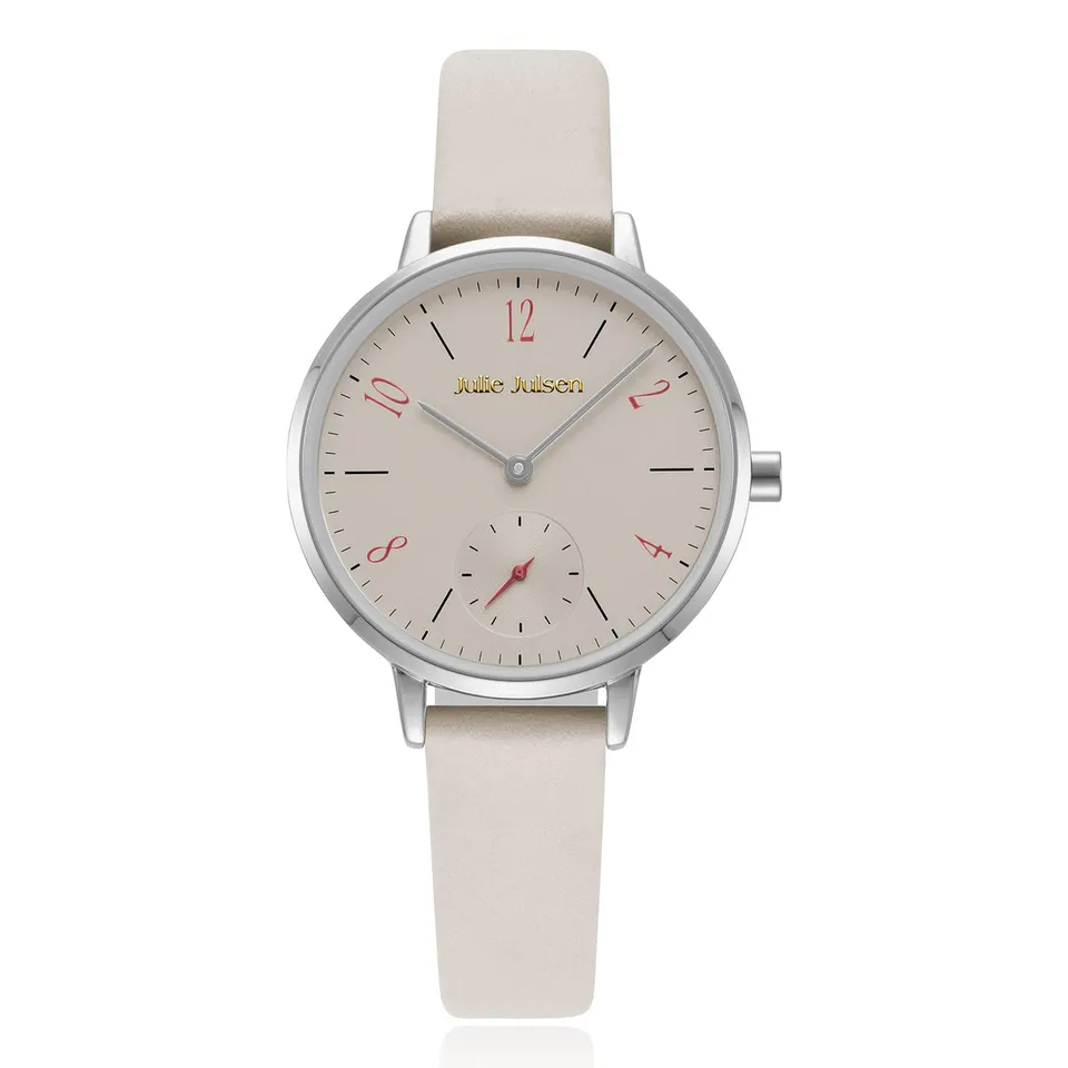 julie-julsen-little-second-damenarmbanduhr-silber-mit-hellgrauem-lederband image 1