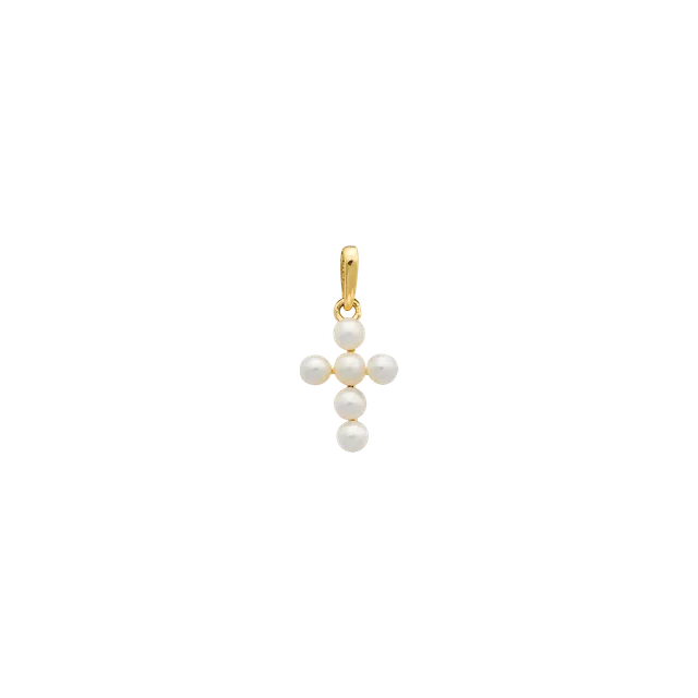 xenox-fine-kreuz-anh-nger-mit-perlen-585-gelbgold image 1