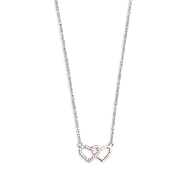 xenox-love-story-halskette-925-sterlingsilber-ros-vergoldet-doppel-herz image 1