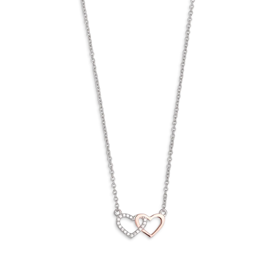 xenox-love-story-halskette-925-sterlingsilber-ros-vergoldet-doppel-herz image 1