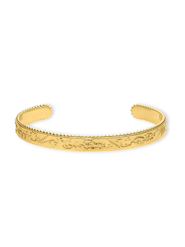 purelei-vintage-love-armcuff-verstellbarer-armreif-mit-aloha-muster-in-gold image 1