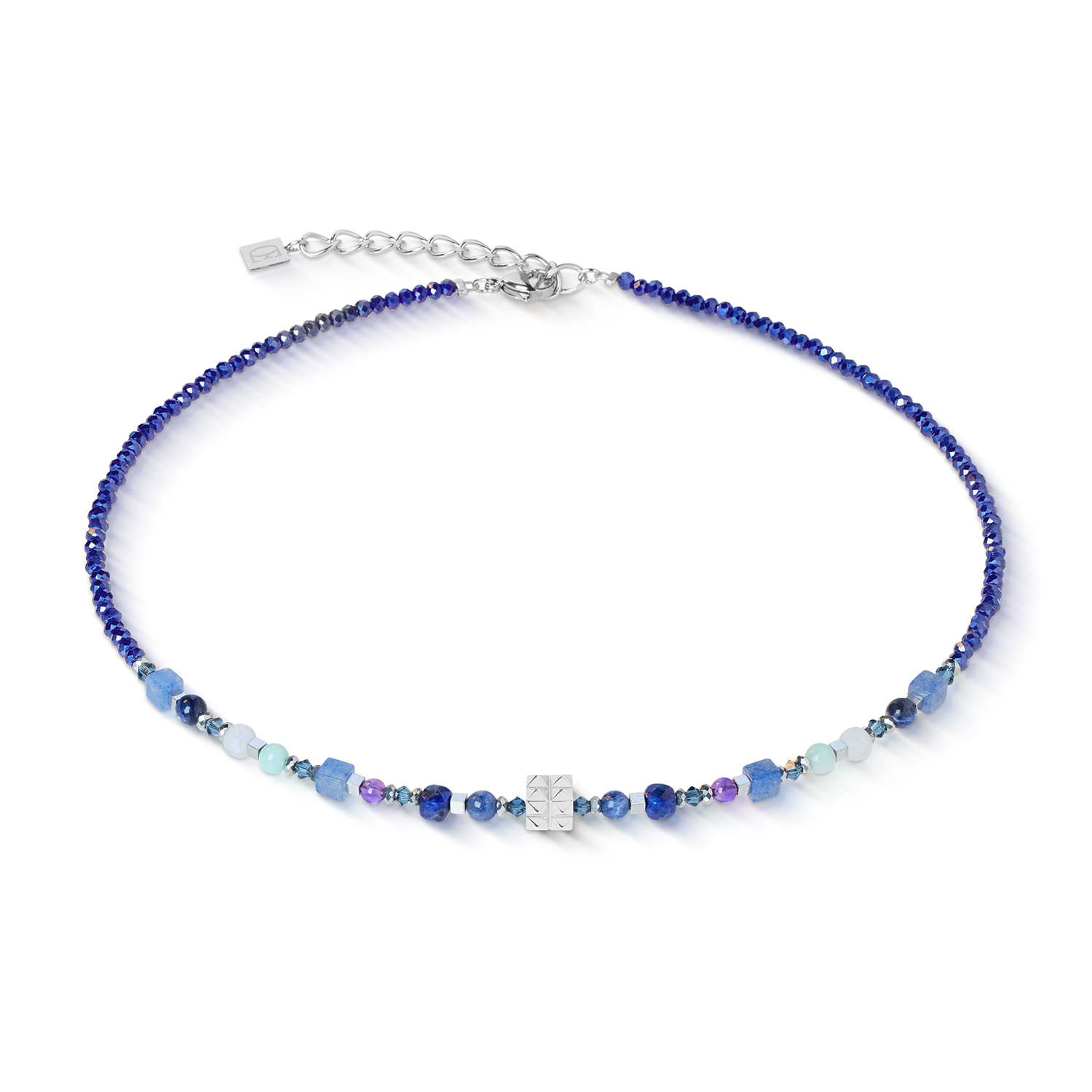 coeur-de-lion-shape-mix-spikes-halskette-blue-moon-silber-blau image 1