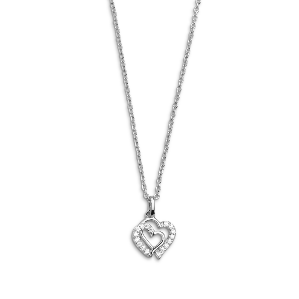 xenox-love-story-halskette-925-sterlingsilber-rhodiniert-mit-doppel-herz-zirkoni image 1