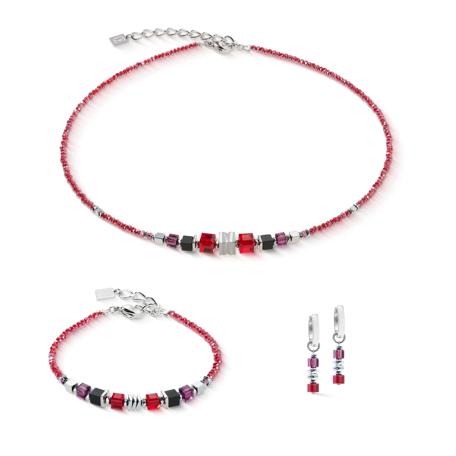 coeur-de-lion-wave-cube-flow-armband-silber-rot image 3