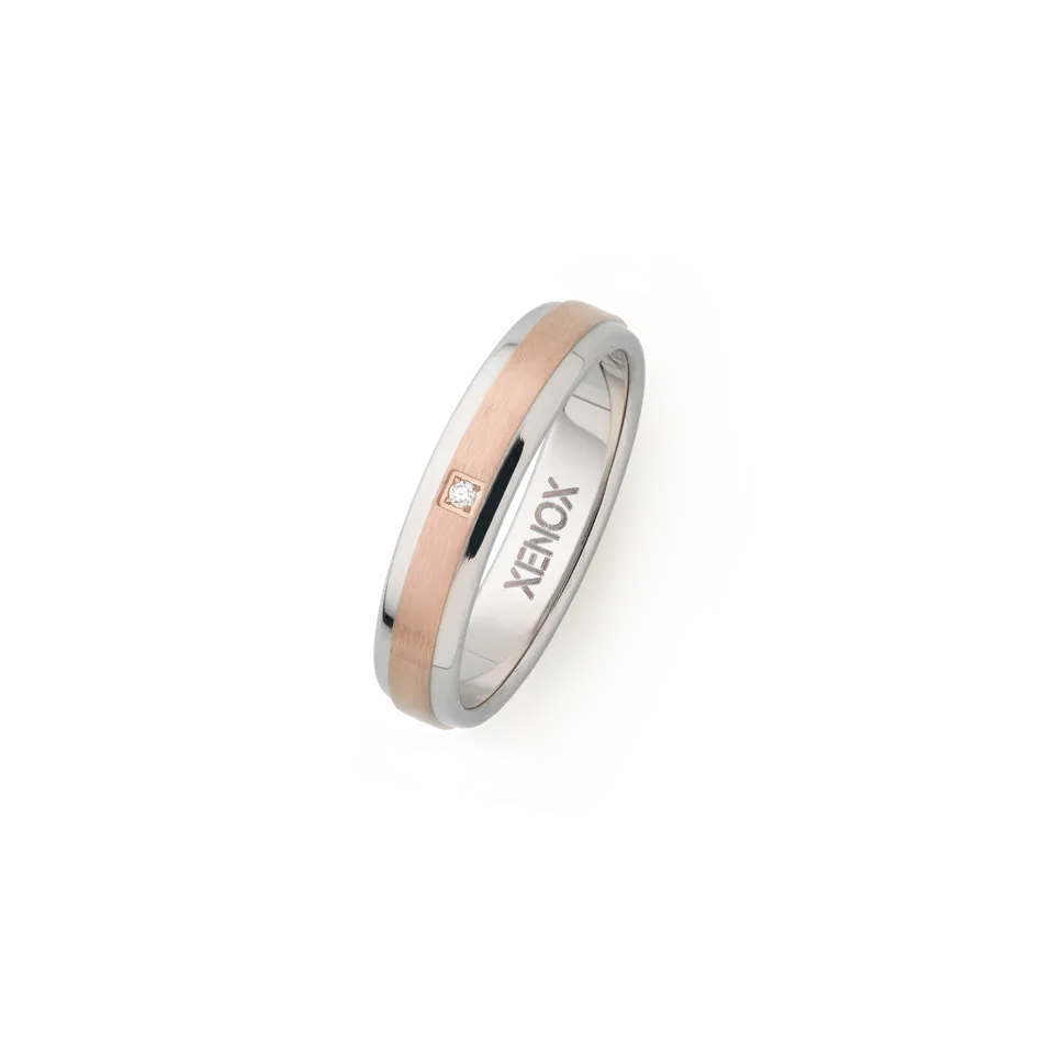 xenox-partnerring-x2545-aus-edelstahl-ros-mit-zirkonia-stein image 1