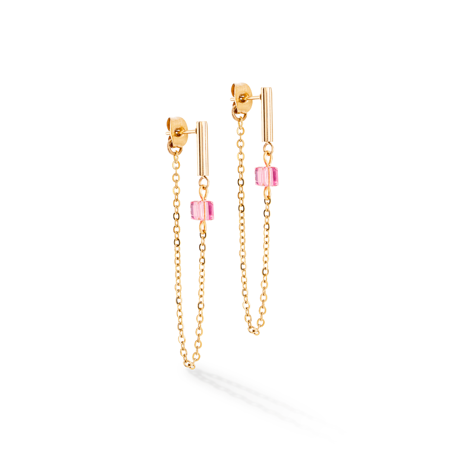 coeur-de-lion-mini-cubes-chain-ohrringe-gold-rosa-loop image 1