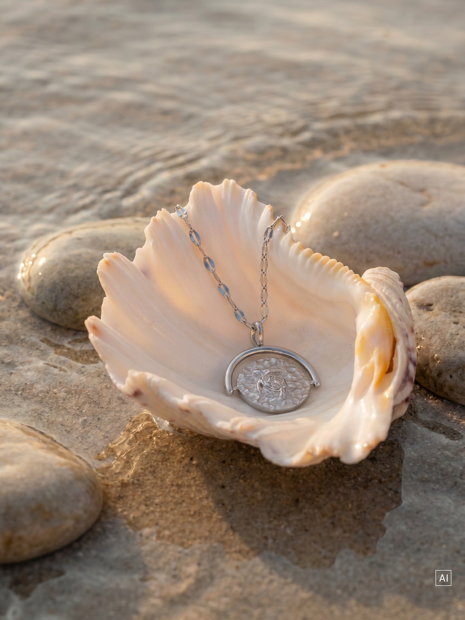 purelei-island-story-kette-wendbarer-coin-anh-nger-palme-schildkr-te-40-45-cm image 8