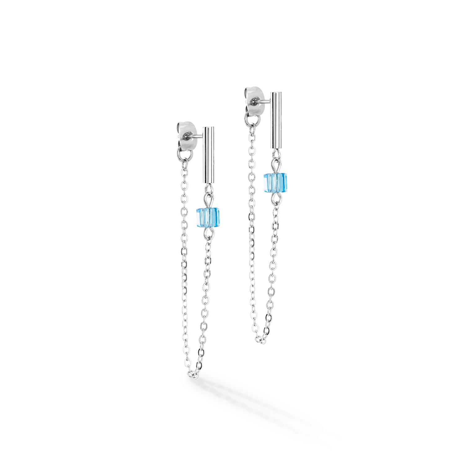 coeur-de-lion-mini-cubes-chain-ohrringe-silber-blau-loop image 1