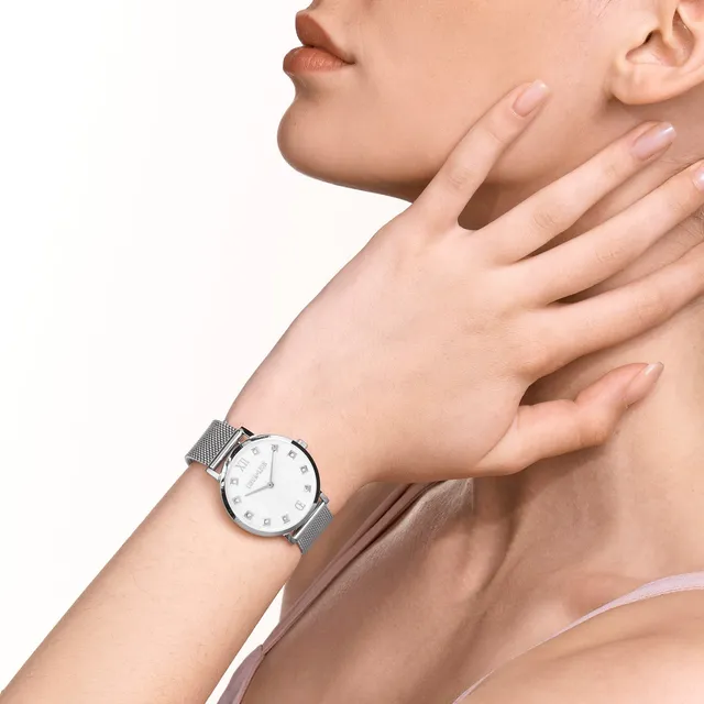 coeur-de-lion-uhr-rund-perlmutt-milanaise-edelstahl-silber image 1