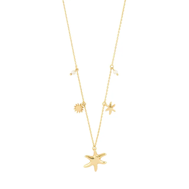 pilgrim-prism-halskette-goldplattiert-mit-seestern-charms-perlen image 1