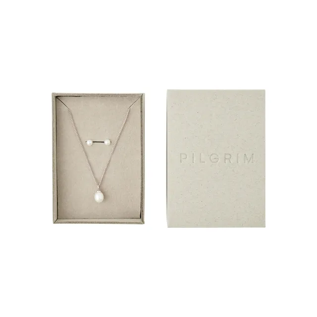 pilgrim-evena-geschenkset-kette-und-ohrstecker-versilbert-mit-s-wasserperle image 1