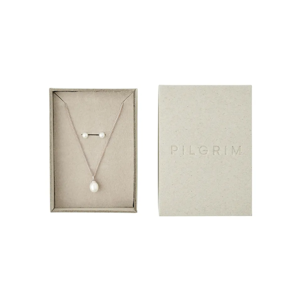 pilgrim-evena-geschenkset-kette-und-ohrstecker-versilbert-mit-s-wasserperle image 1
