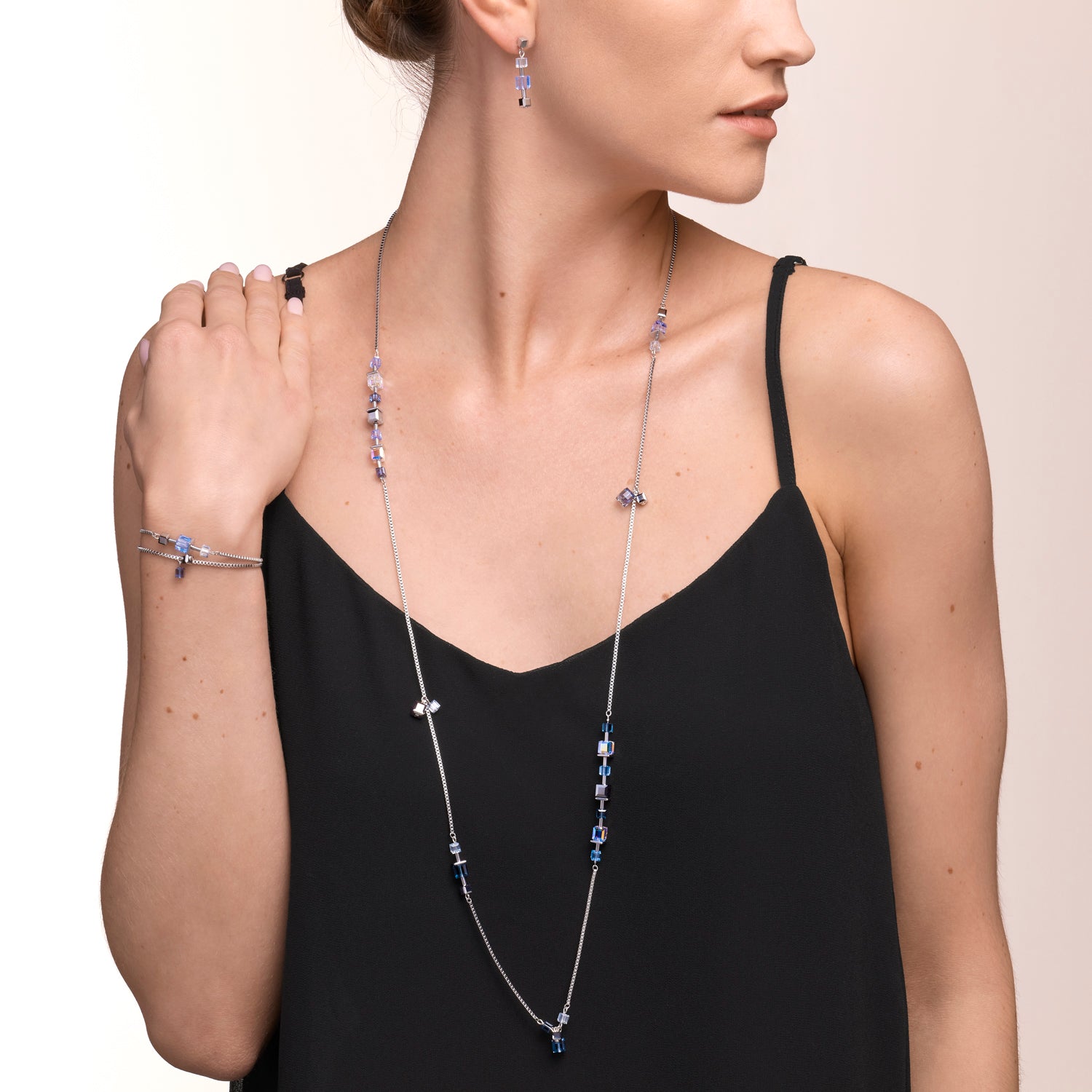 coeur-de-lion-halskette-geocube-chain-long-silber-blau-edelstahl-316l-kristalle image 5