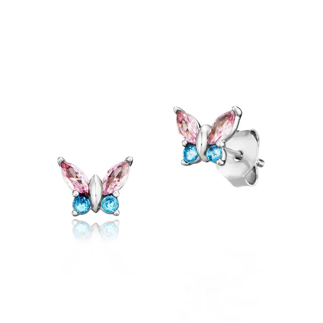 julie-julsen-kids-ohrstecker-butterfly-silber-mit-8-bunten-zirkonia image 1