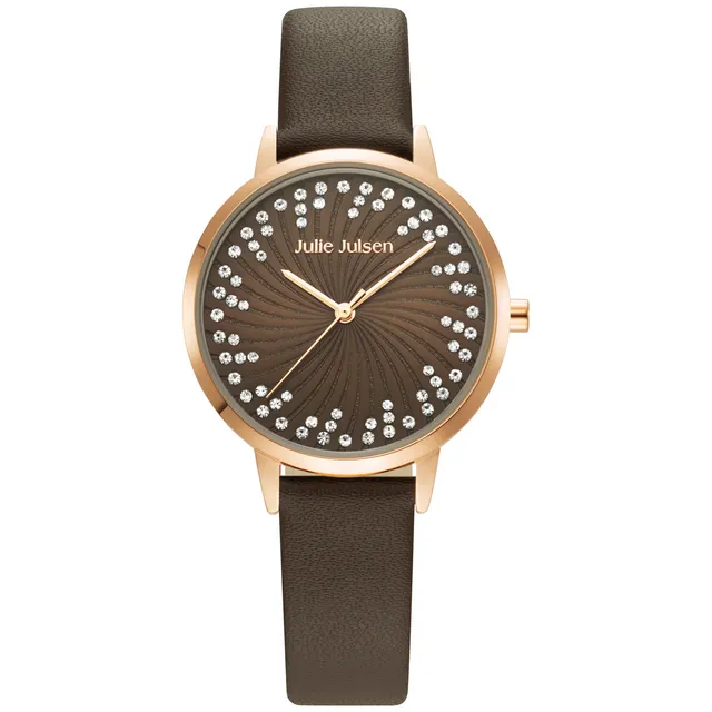 julie-julsen-damenuhr-shiny-ii-ros-vergoldet-leder-braun-72-zirkonia image 1
