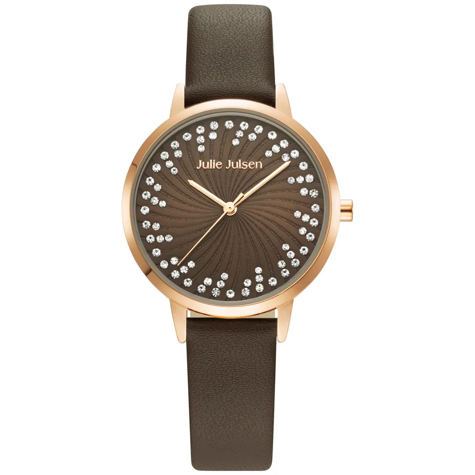 julie-julsen-damenuhr-shiny-ii-ros-vergoldet-leder-braun-72-zirkonia image 1