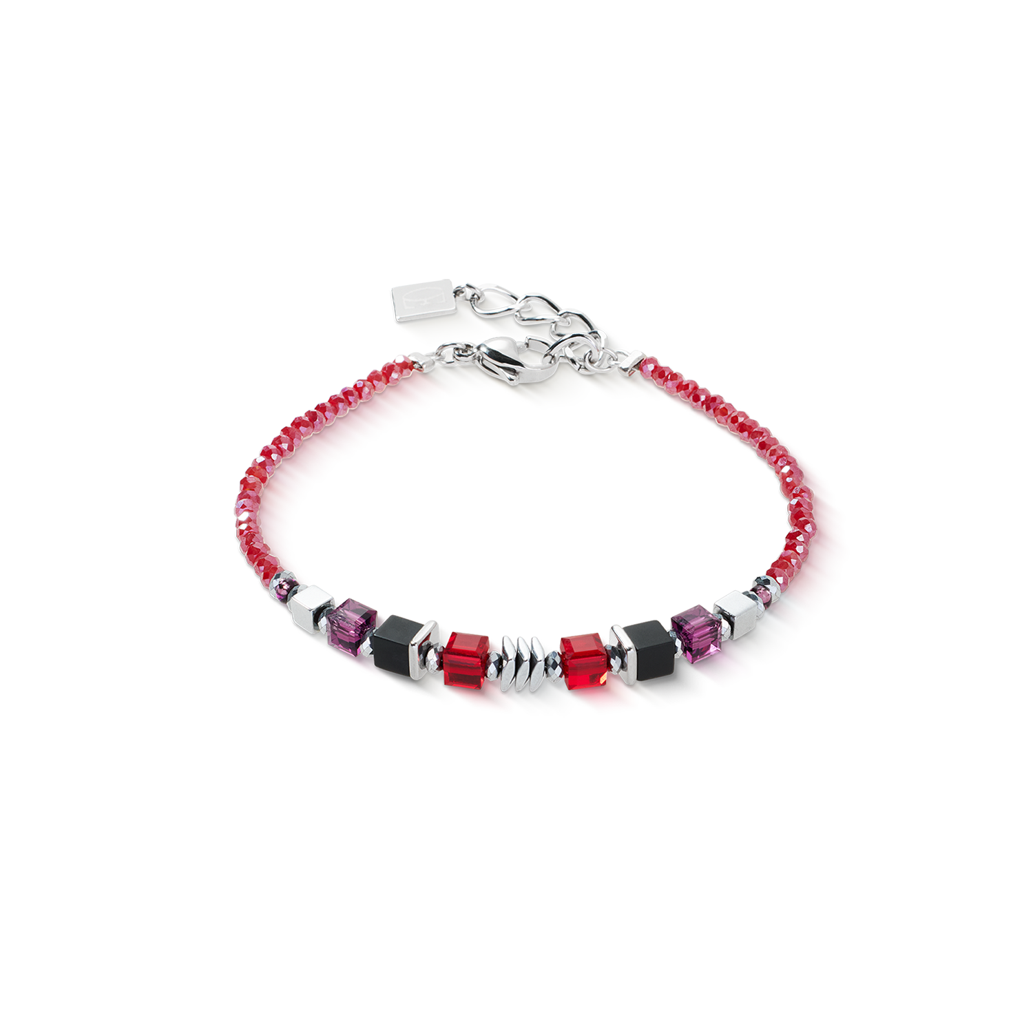 coeur-de-lion-wave-cube-flow-armband-silber-rot image 1