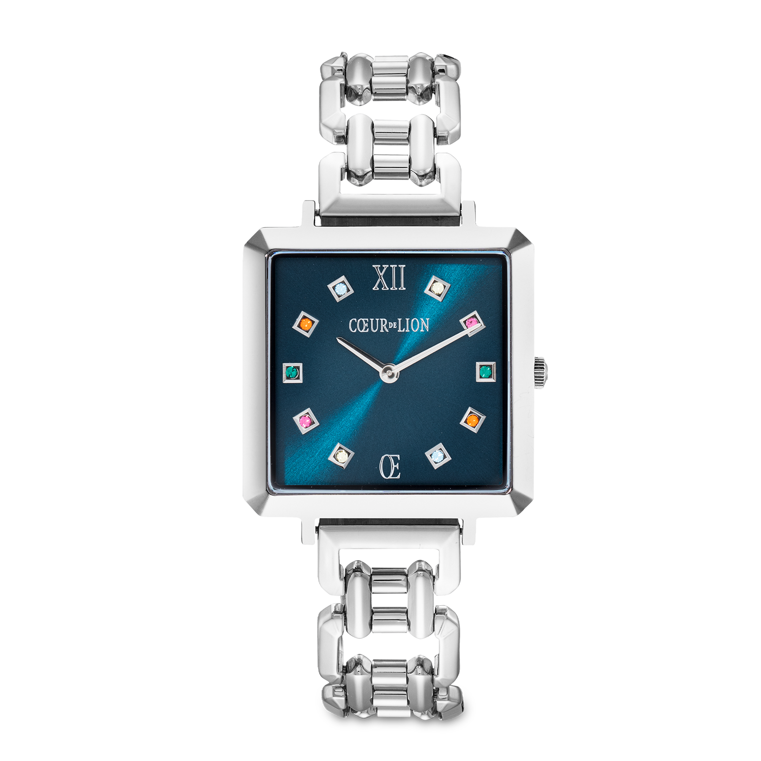 coeur-de-lion-iconic-cube-noble-petrol-statement-uhr-silber-32x32-mm image 1