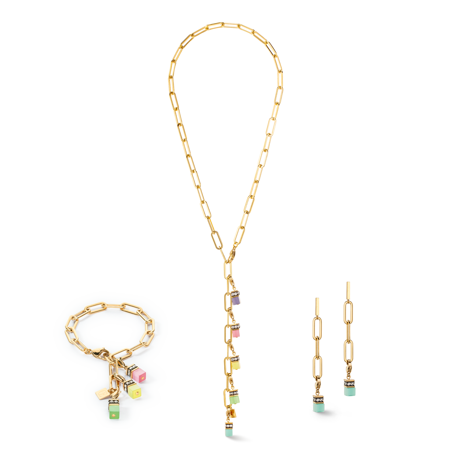 coeur-de-lion-halskette-happy-iconic-cube-charms-gold-pastell-45-58-cm image 3