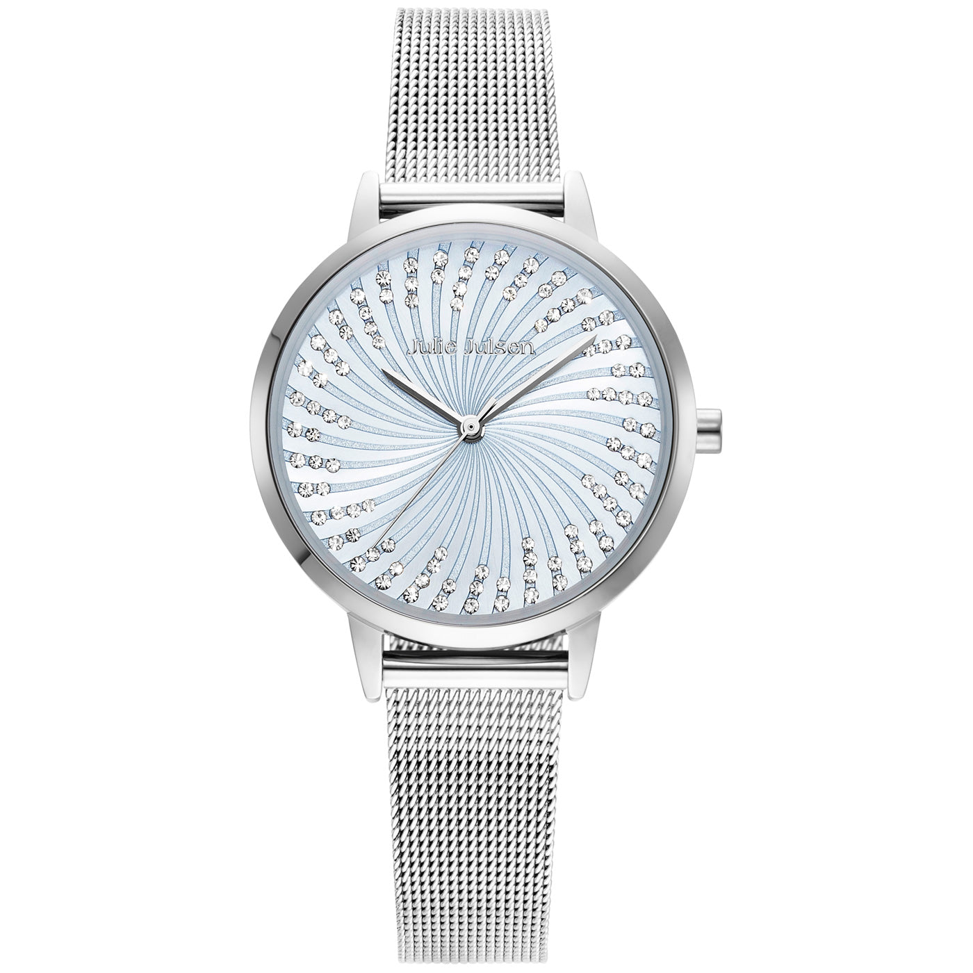julie-julsen-shiny-ii-damenuhr-silber-hellblau-mit-meshband-und-72-zirkonia-3-at image 1