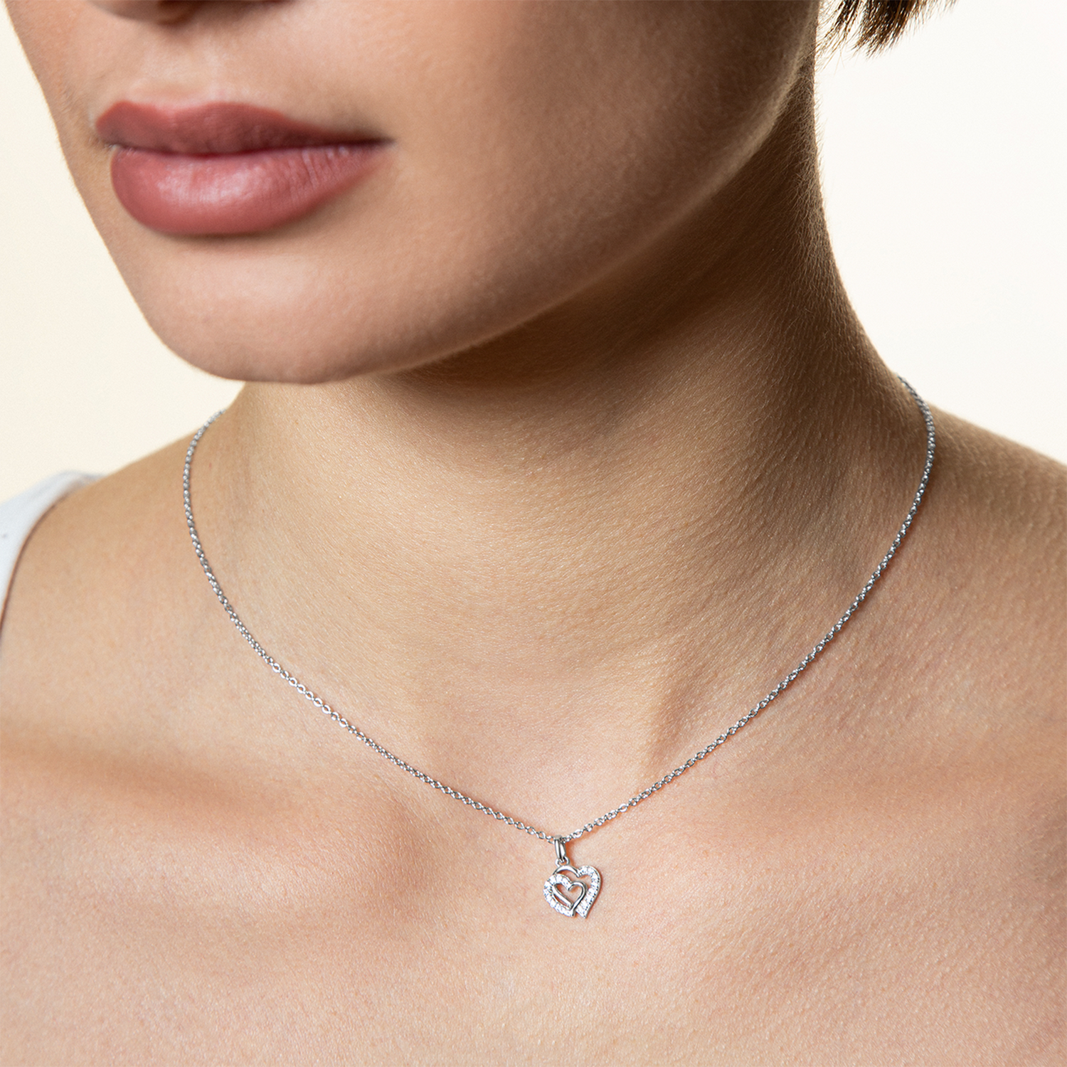 xenox-love-story-halskette-925-sterlingsilber-rhodiniert-mit-doppel-herz-zirkoni image 2